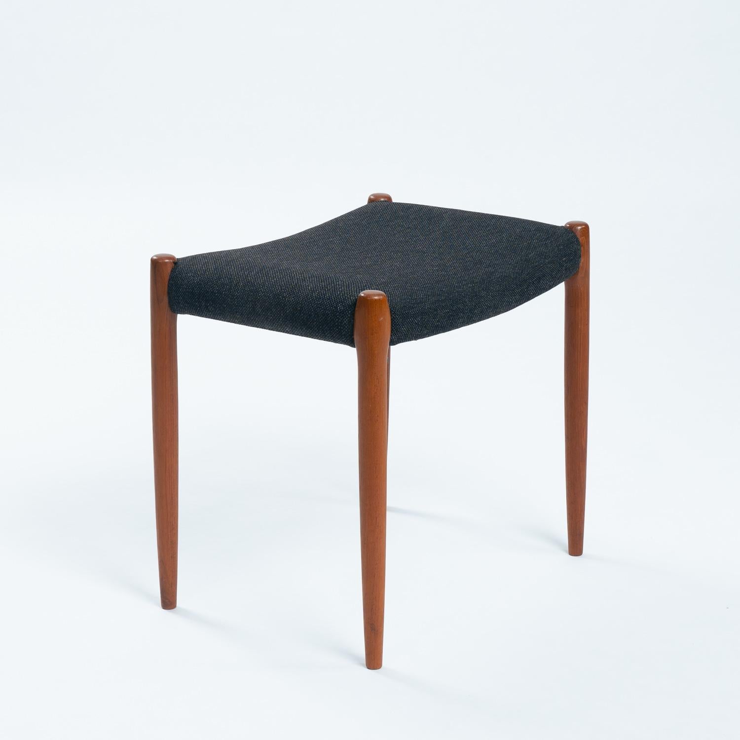 Danish Niels O Moller teak stool 80a with black wool fabric, Denmark, 1960s For Sale