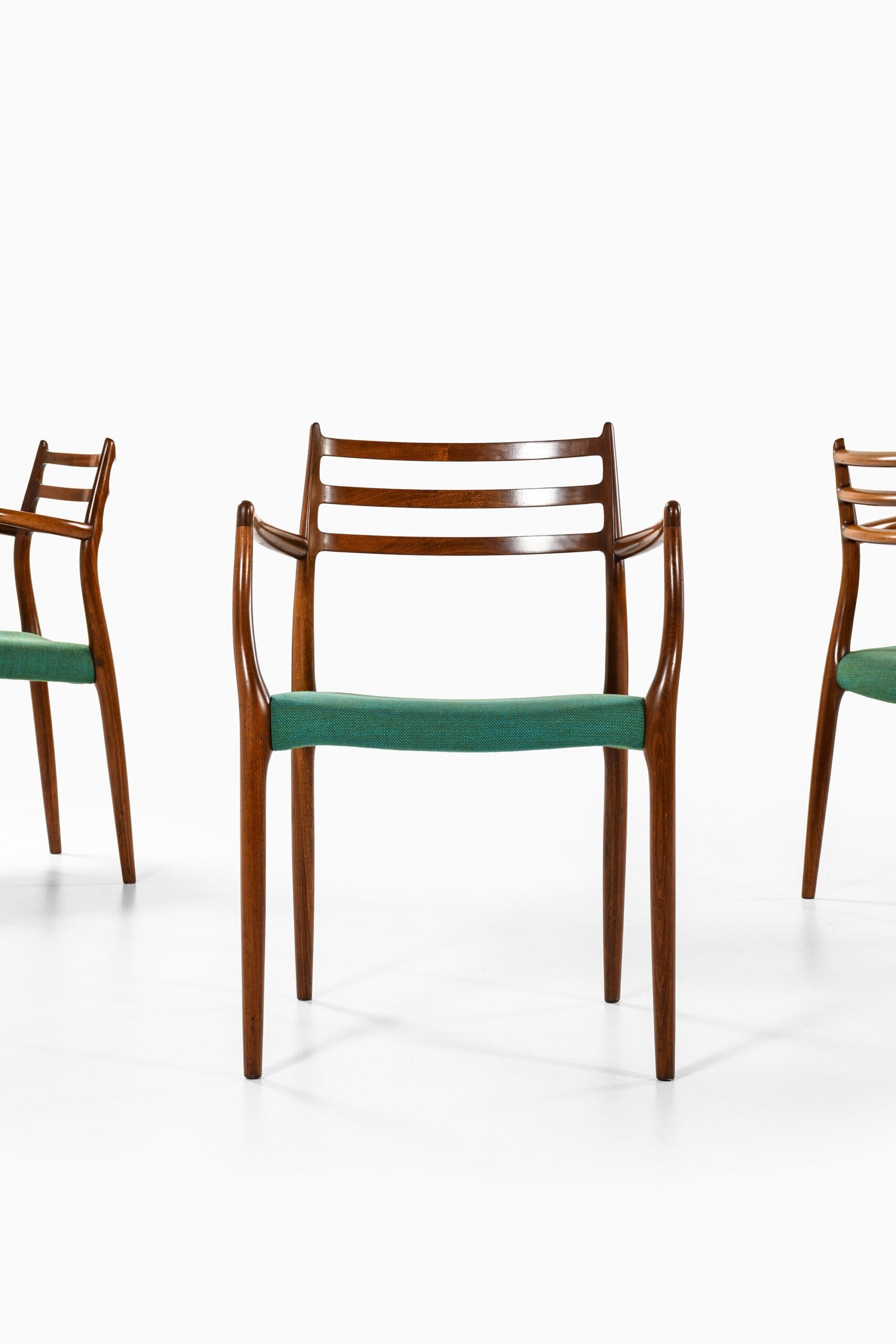 Rare armchairs model 62 designed by Niels Otto Møller. Produced by J.L Møllers Møbelfabrik in Denmark. Price is listed / item.
