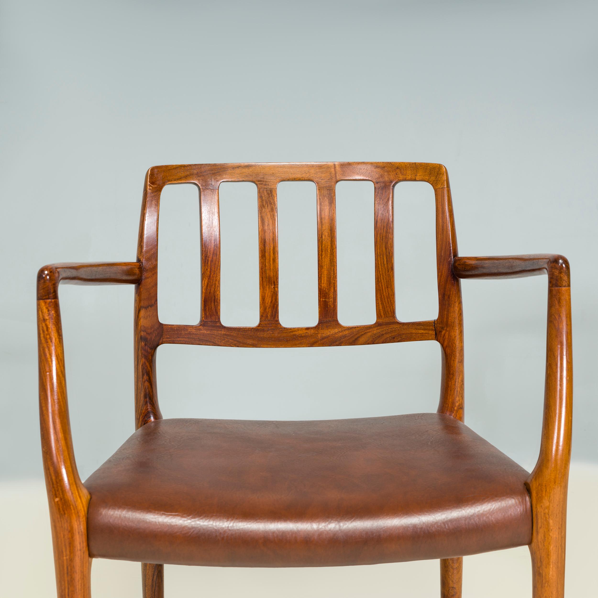 Danish Niels Otto Møller Brown Leather #66 Dining Carver Chairs, Set of 2 For Sale 2