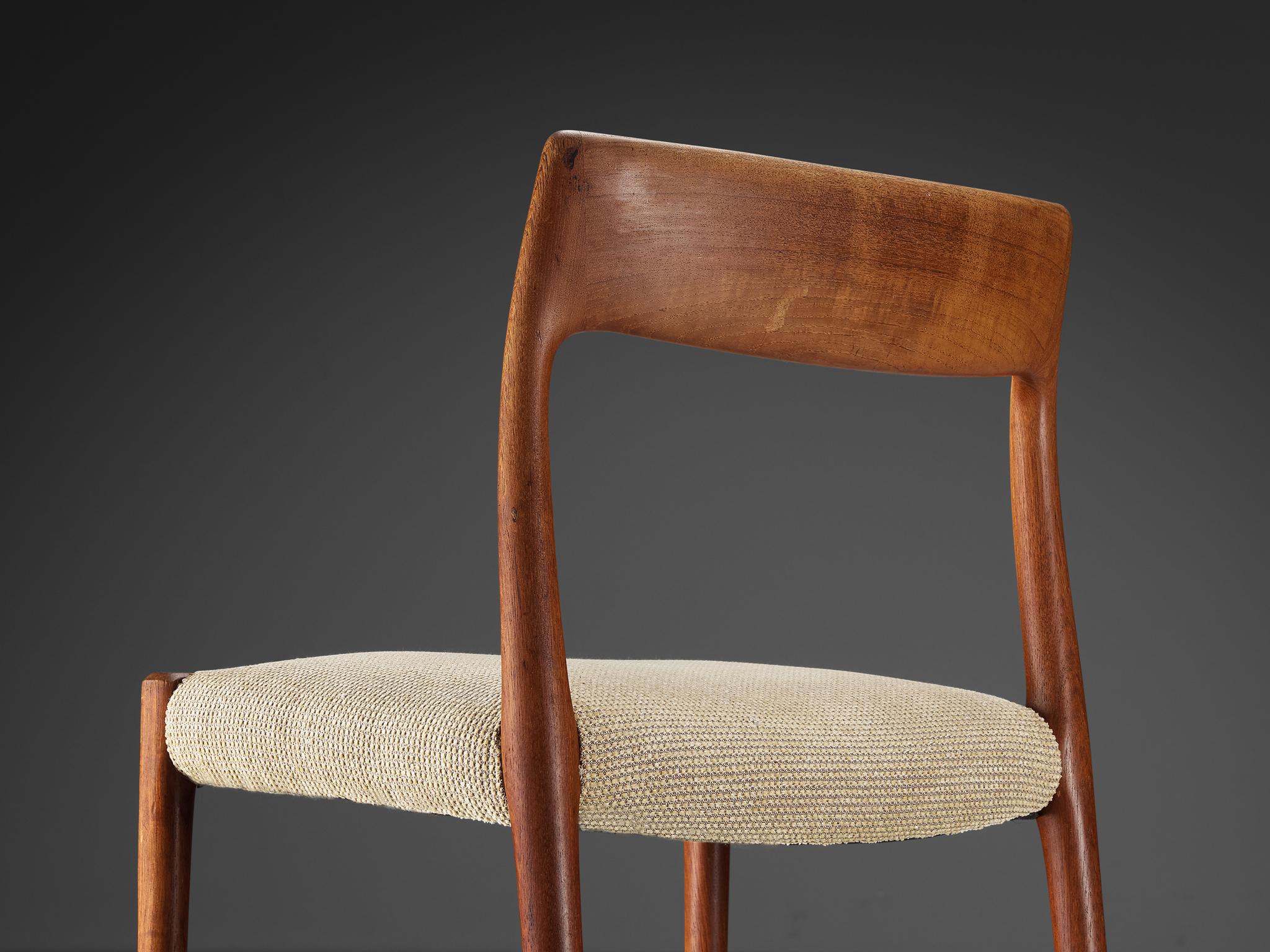 Scandinavian Modern Niels Otto Møller Dining Chair in Teak and Beige Upholstery  For Sale