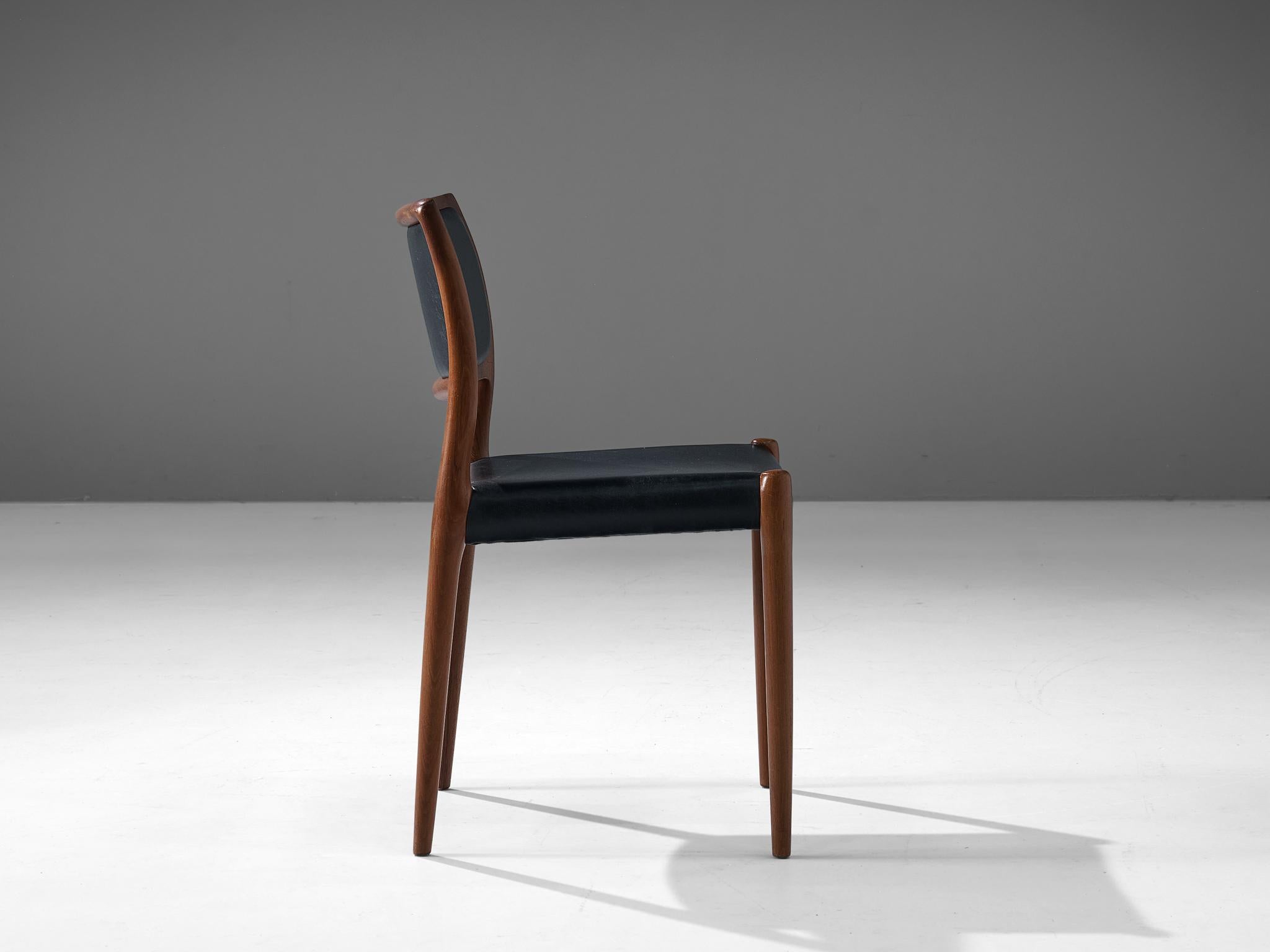 Scandinavian Modern Niels Otto Møller Dining Chair in Teak and Black Leather