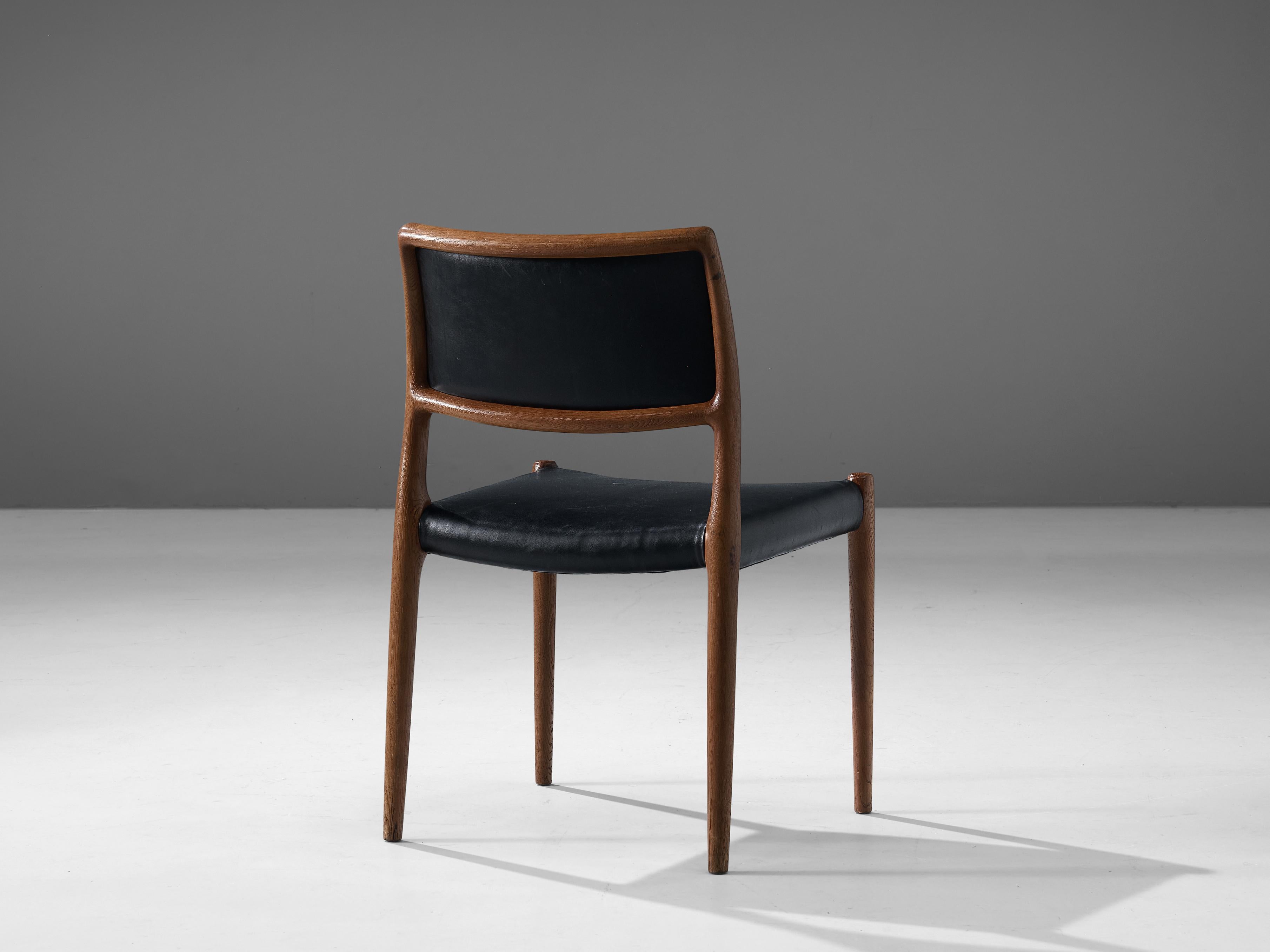 Danish Niels Otto Møller Dining Chair Model '80' in Oak and Black Leather 