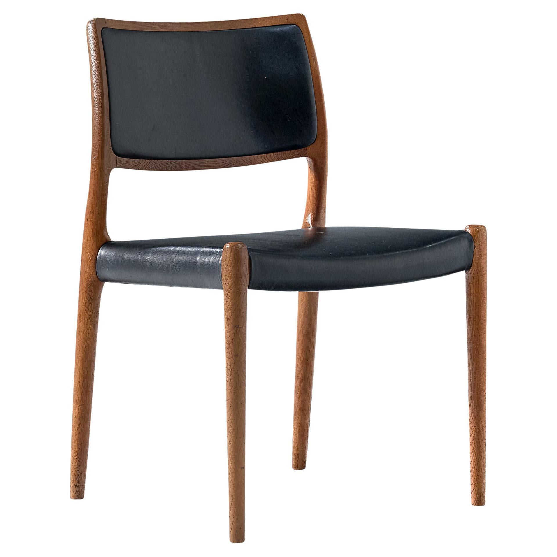 Niels Otto Møller Dining Chair Model '80' in Oak and Black Leather 