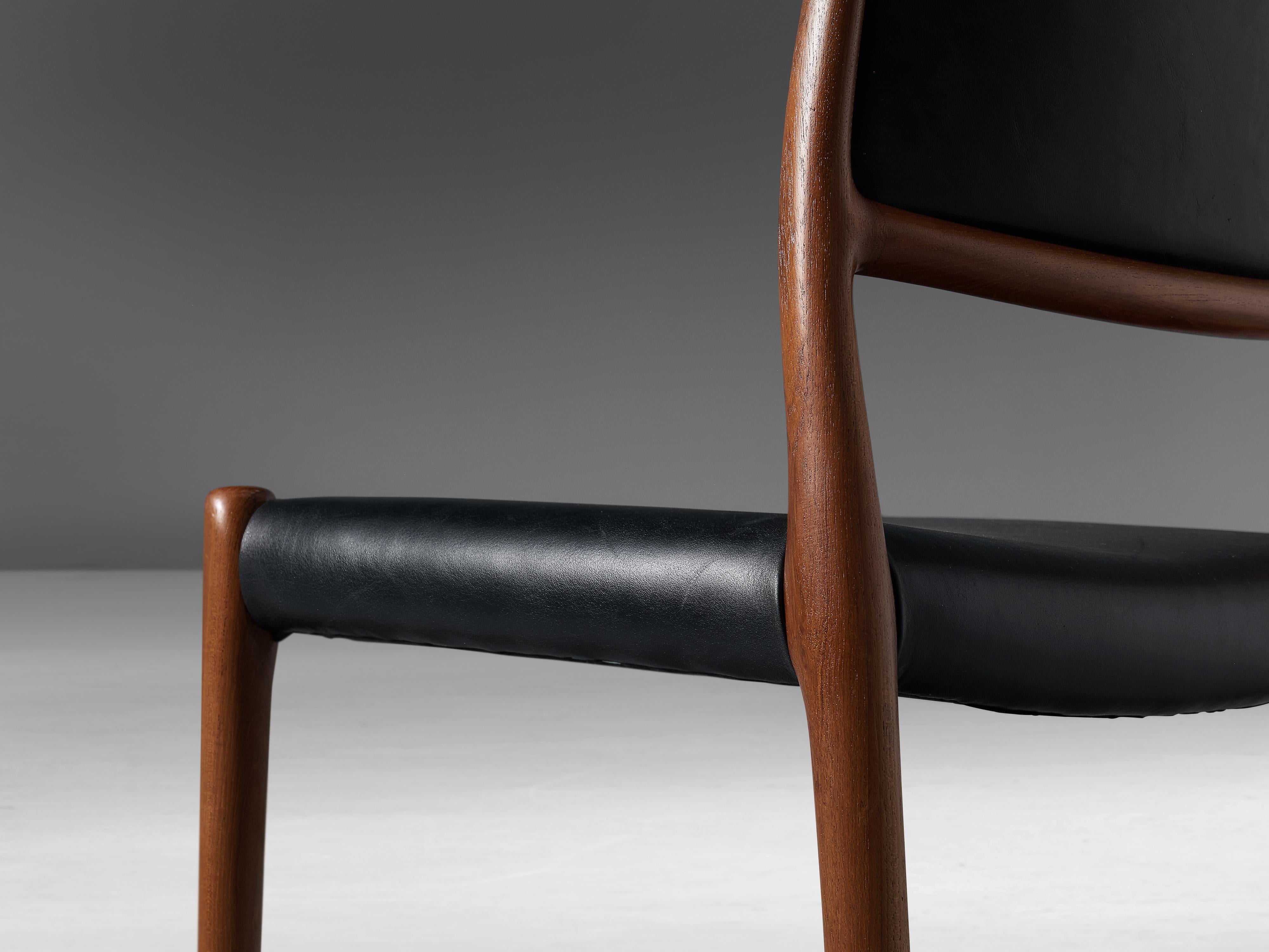 Scandinavian Modern Niels Otto Møller Dining Chair Model '80' in Teak and Black Leather
