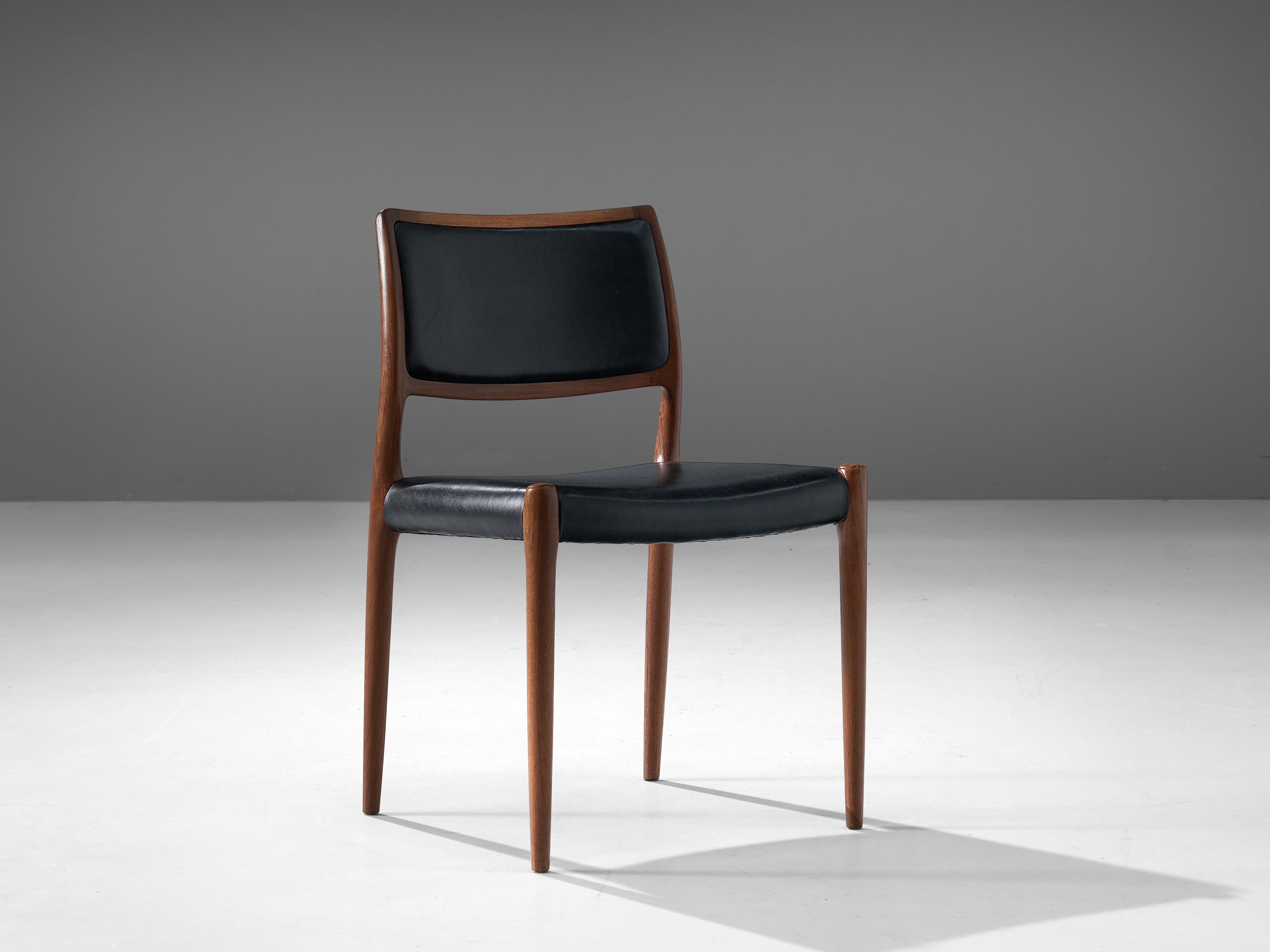 Danish Niels Otto Møller Dining Chair Model '80' in Teak and Black Leather