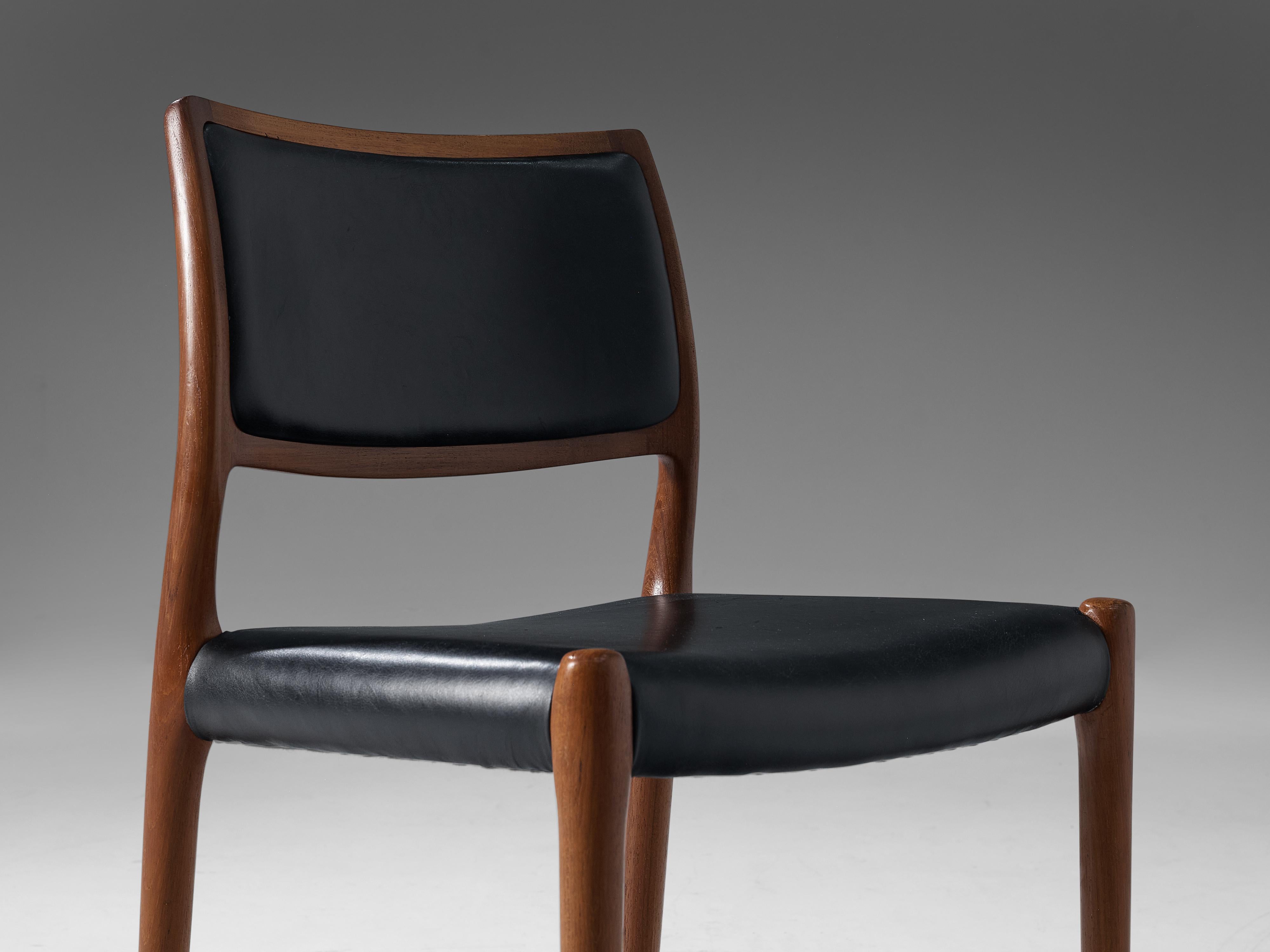 Niels Otto Møller Dining Chair Model '80' in Teak and Black Leather 1