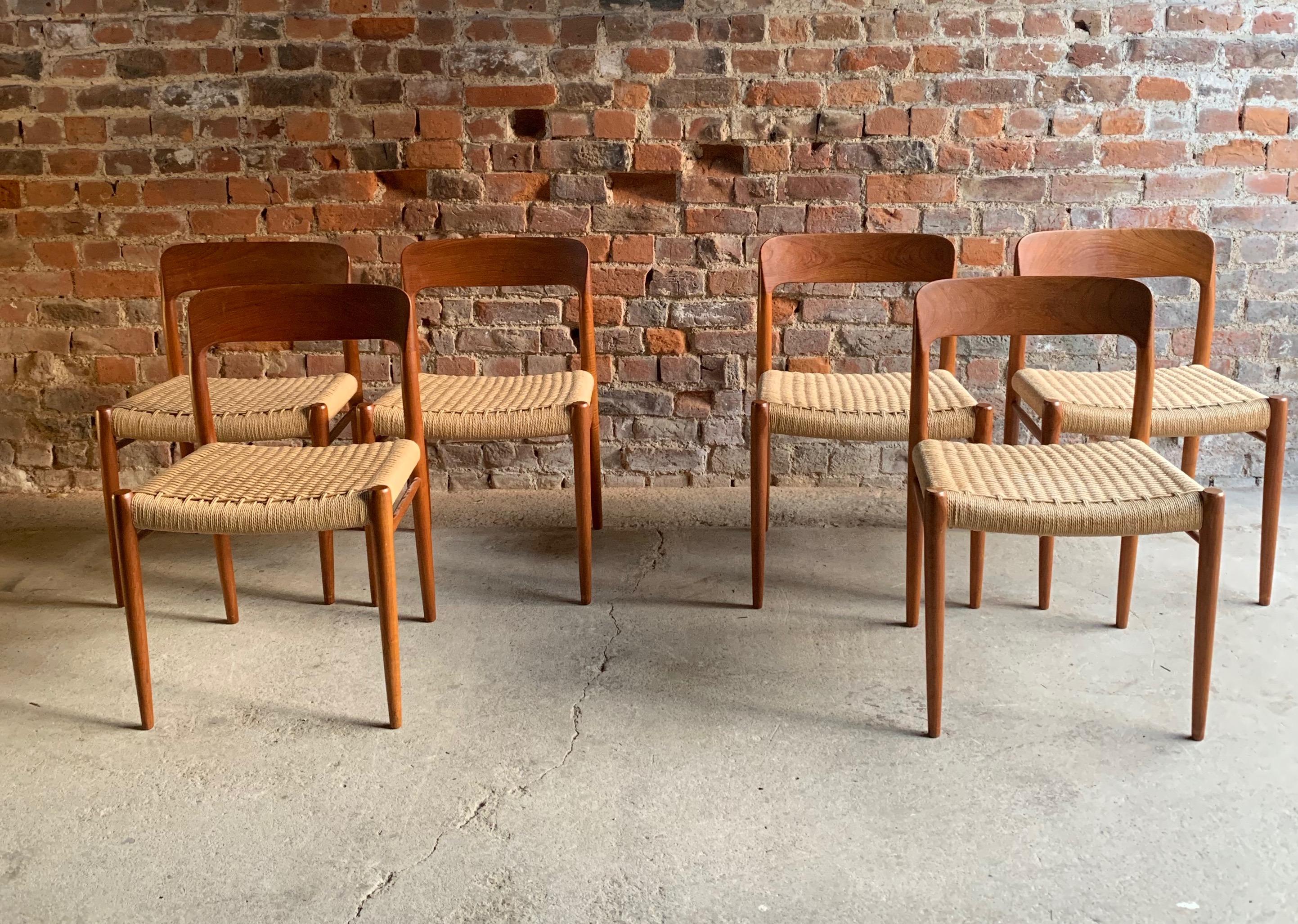 Mid-Century Modern Niels Otto Møller Dining Chairs Set of Six Model 75 JL Møller Møbelfabrik Danish
