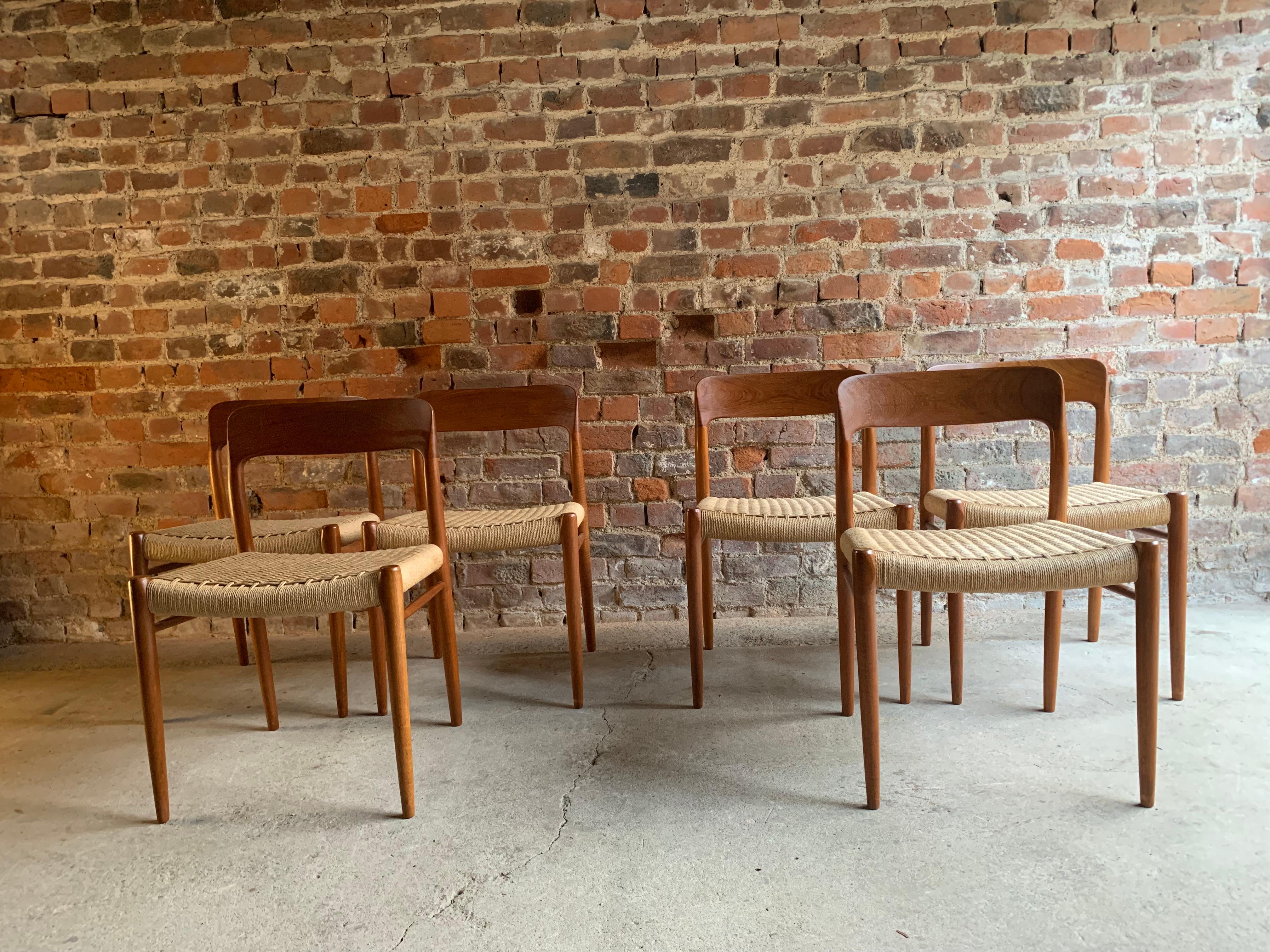Late 20th Century Niels Otto Møller Dining Chairs Set of Six Model 75 JL Møller Møbelfabrik Danish