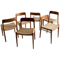 Niels Otto Møller Dining Chairs Set of Six Model 75 JL Møller Møbelfabrik Danish