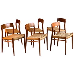 Niels Otto Møller Dining Chairs Set of Six Model 75 JL Møller Møbelfabrik Danish