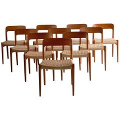 Niels Otto Møller Dining Chairs Set of Ten Model 75 JL Møller Møbelfabrik Danish