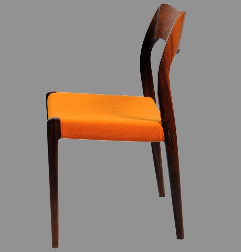 Scandinavian Modern Niels Otto Møller Eight Restored Rosewood Dining Chairs - Custom Upholstery For Sale