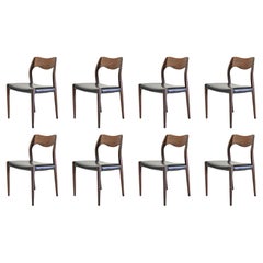 Niels Otto Møller Eigth Fully Restored Teak Dining Chairs, Custom Upholstery