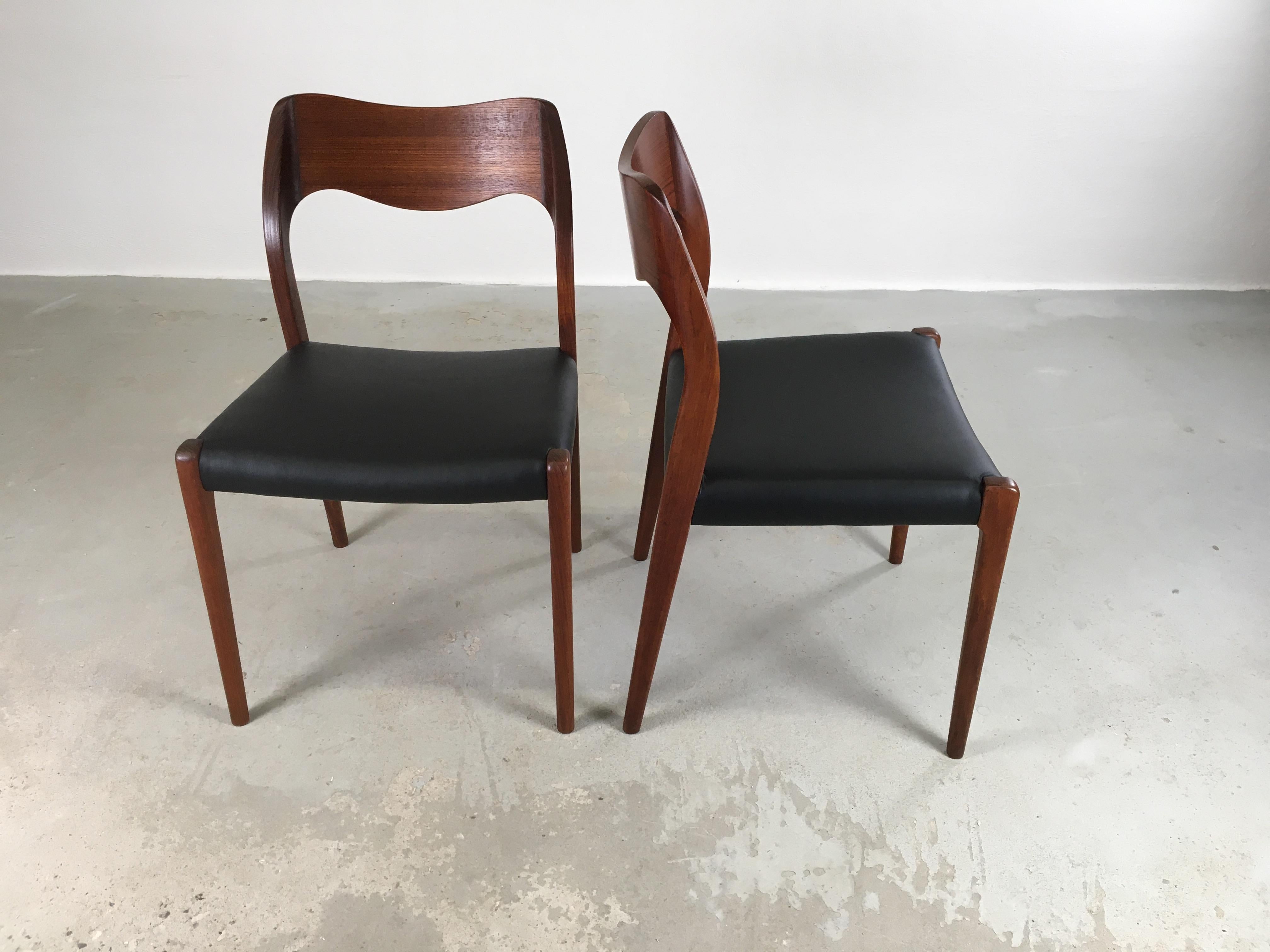 Danish Niels Otto Møller Eigth Restored Teak Dining Chairs, Custom Upholstery Included For Sale