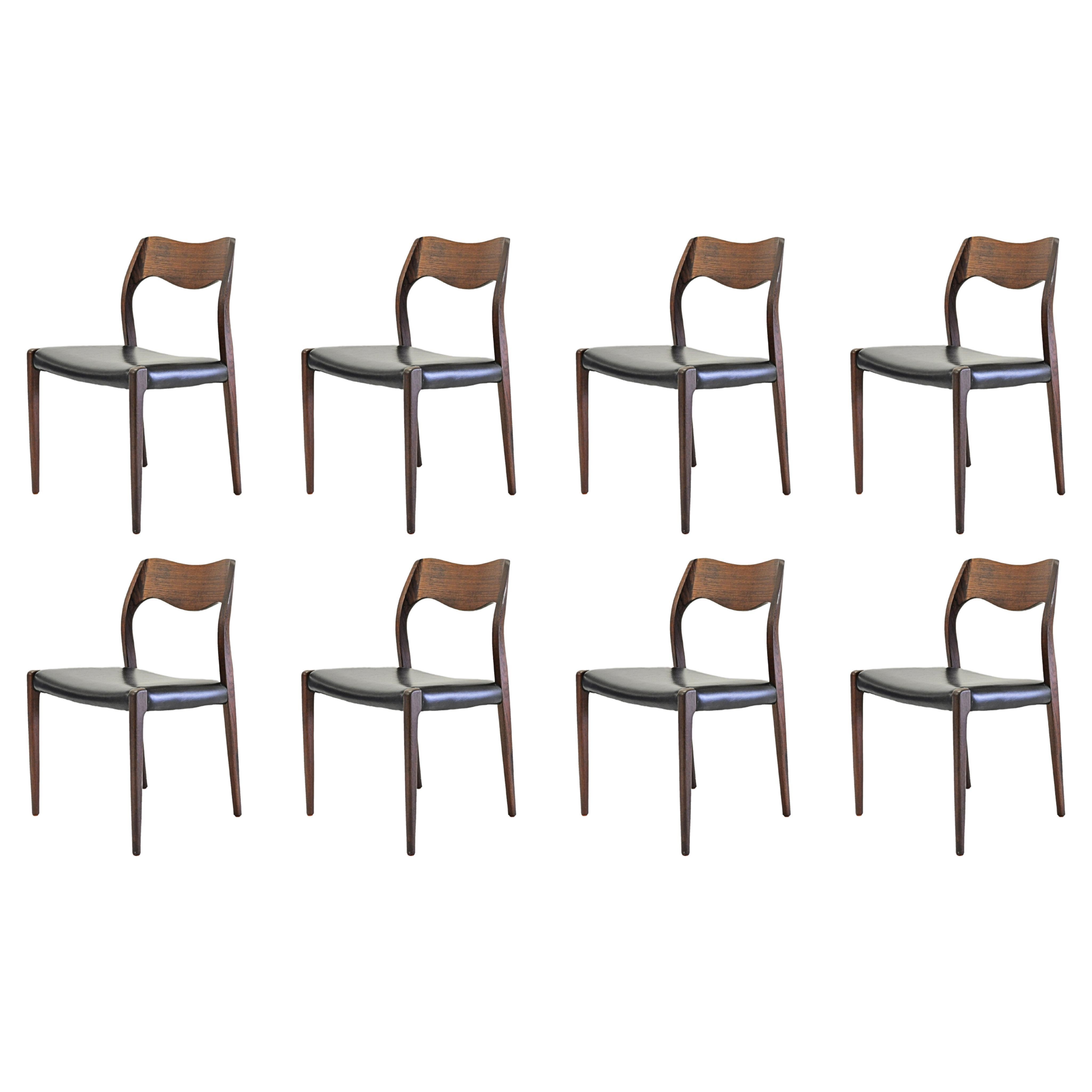 Niels Otto Møller Eigth Restored Teak Dining Chairs, Custom Upholstery Included