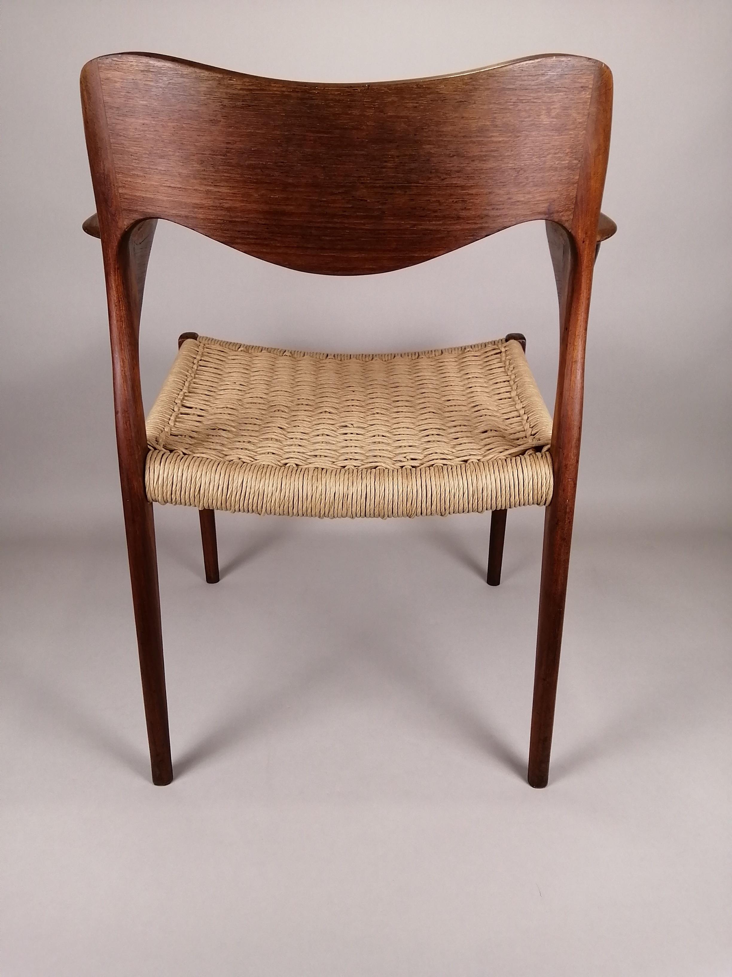 Niels Otto Møller for J.L. Møllers Model 55 Teak and Woven Wicker Armchair 1