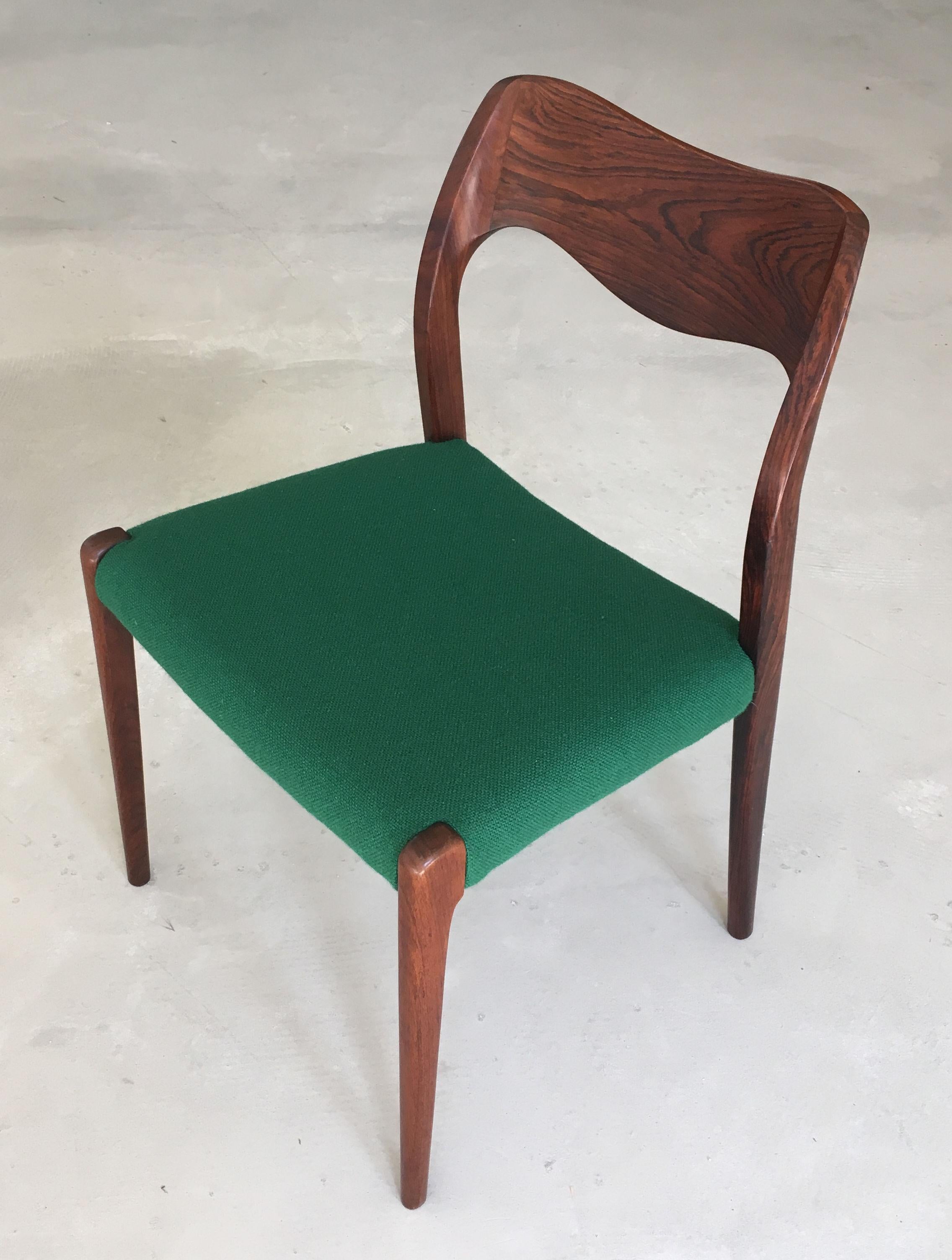 Niels Otto Møller Four Fully Restored Rosewood Dining Chairs - Custom Upholstery For Sale 4