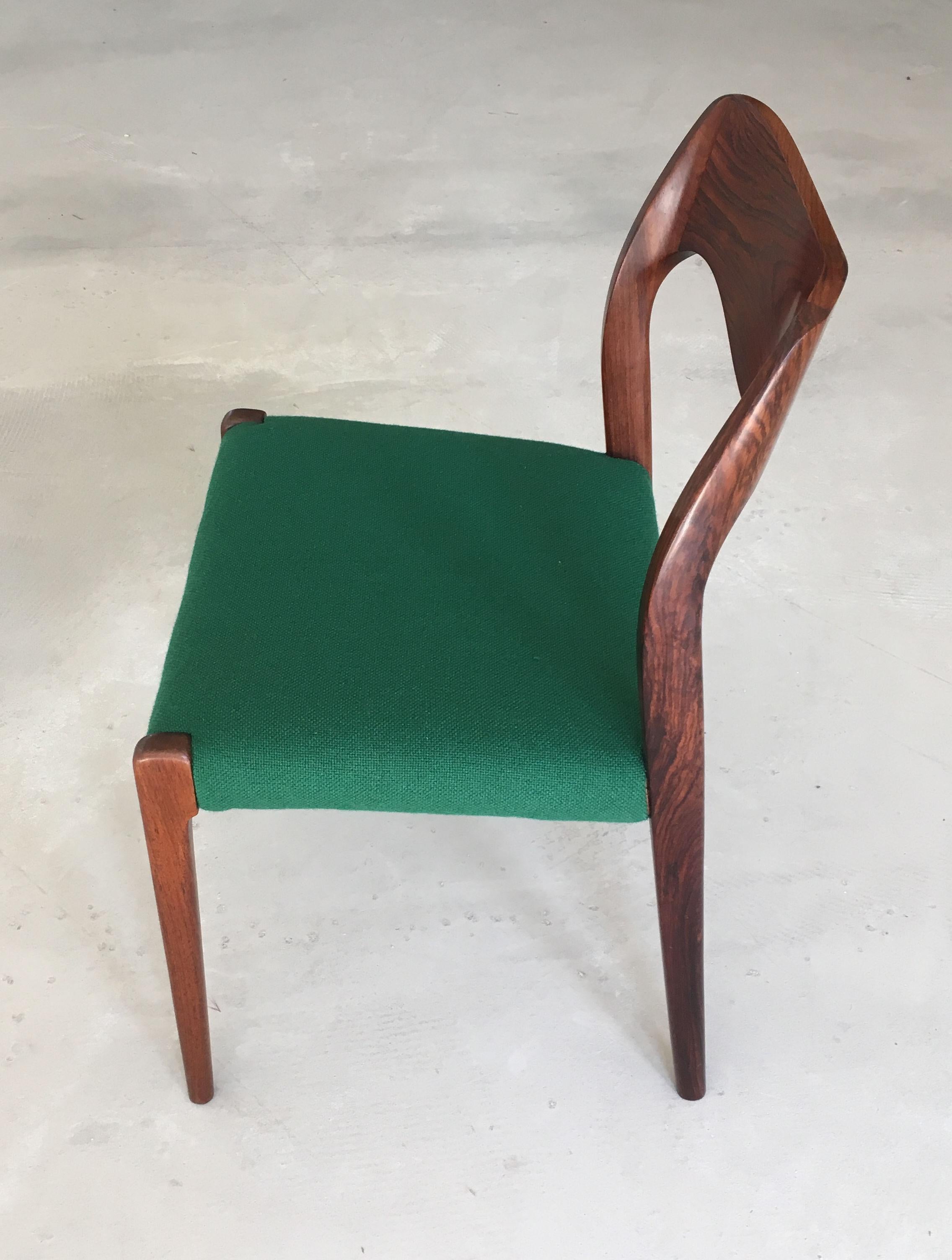 Niels Otto Møller Four Fully Restored Rosewood Dining Chairs - Custom Upholstery For Sale 5