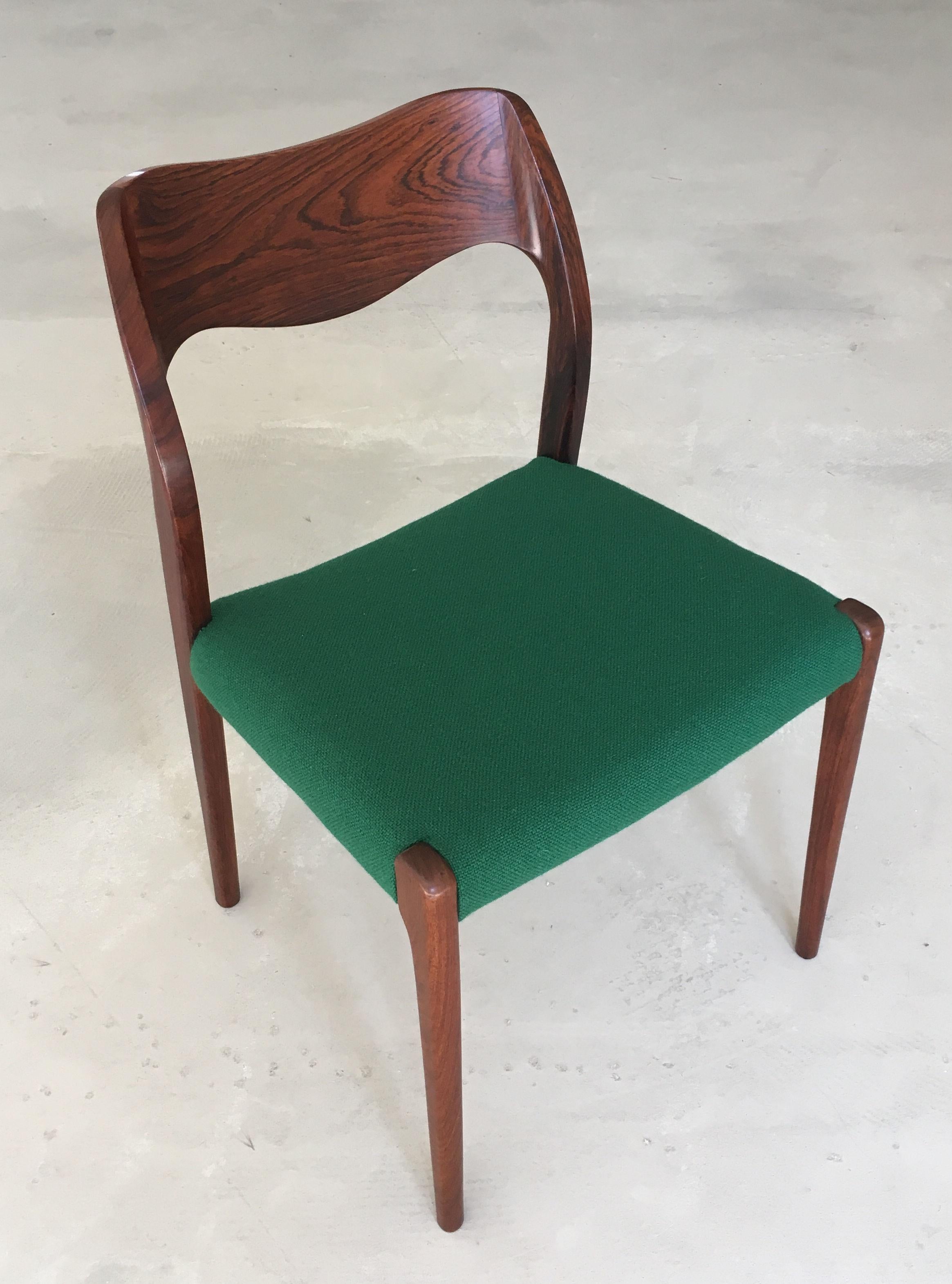 Niels Otto Møller Four Fully Restored Rosewood Dining Chairs - Custom Upholstery For Sale 11