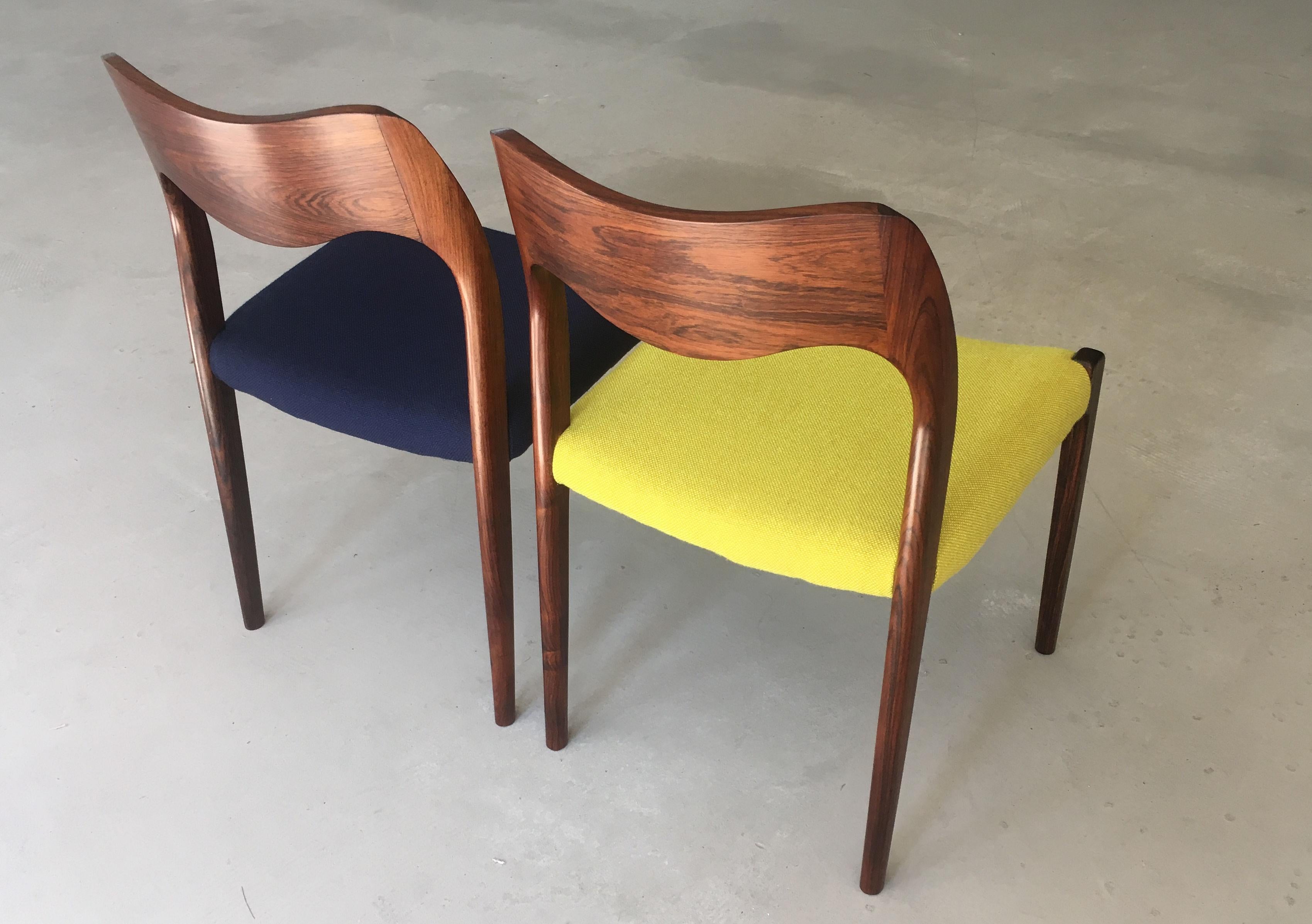 Niels Otto Møller Four Fully Restored Rosewood Dining Chairs - Custom Upholstery For Sale 1
