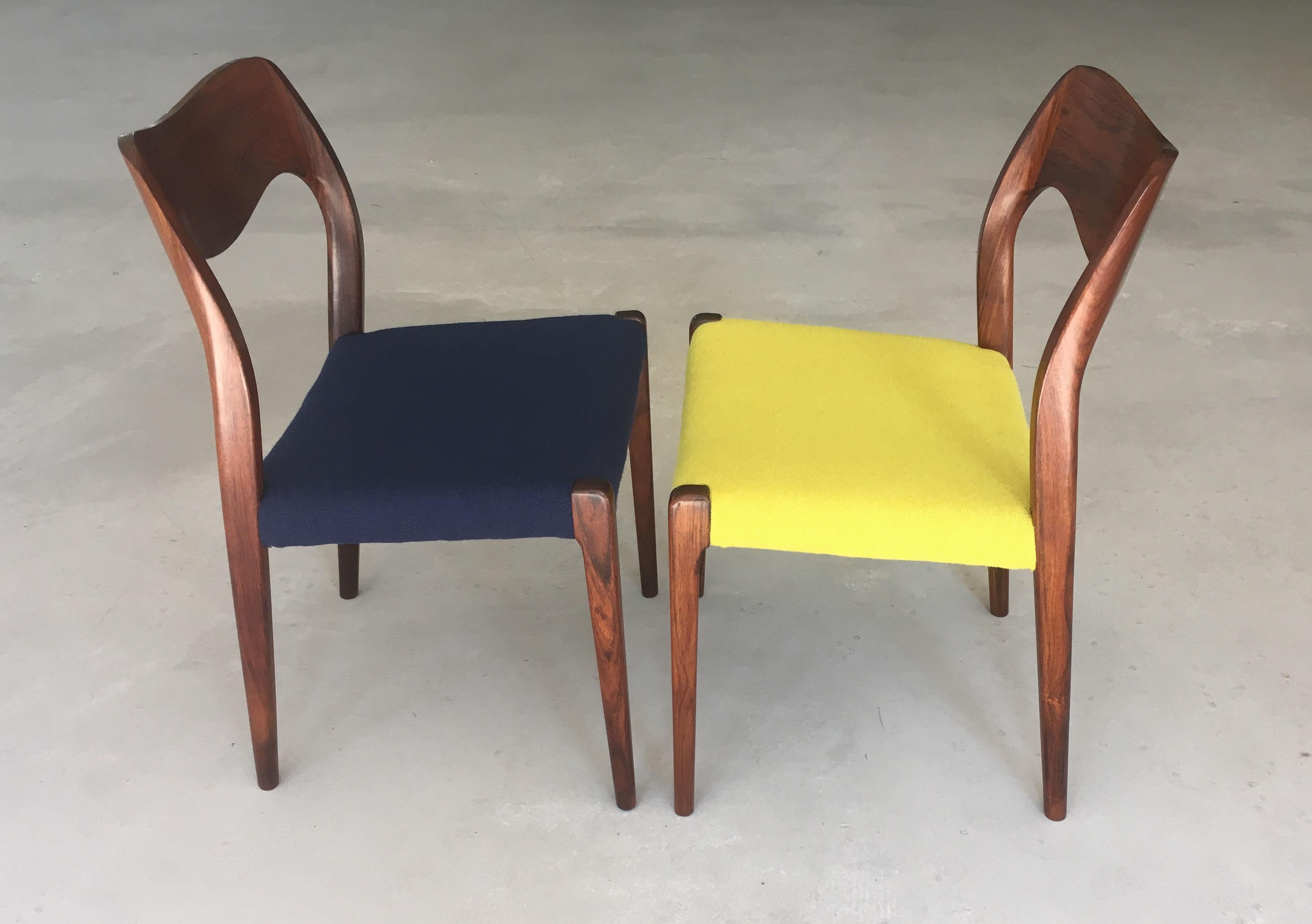 Niels Otto Møller Four Fully Restored Rosewood Dining Chairs - Custom Upholstery For Sale 2