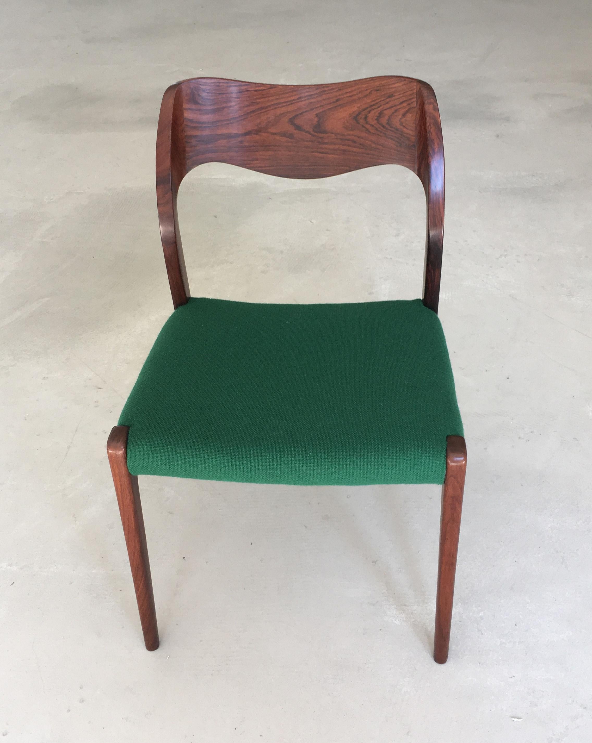 Niels Otto Møller Four Fully Restored Rosewood Dining Chairs - Custom Upholstery For Sale 3