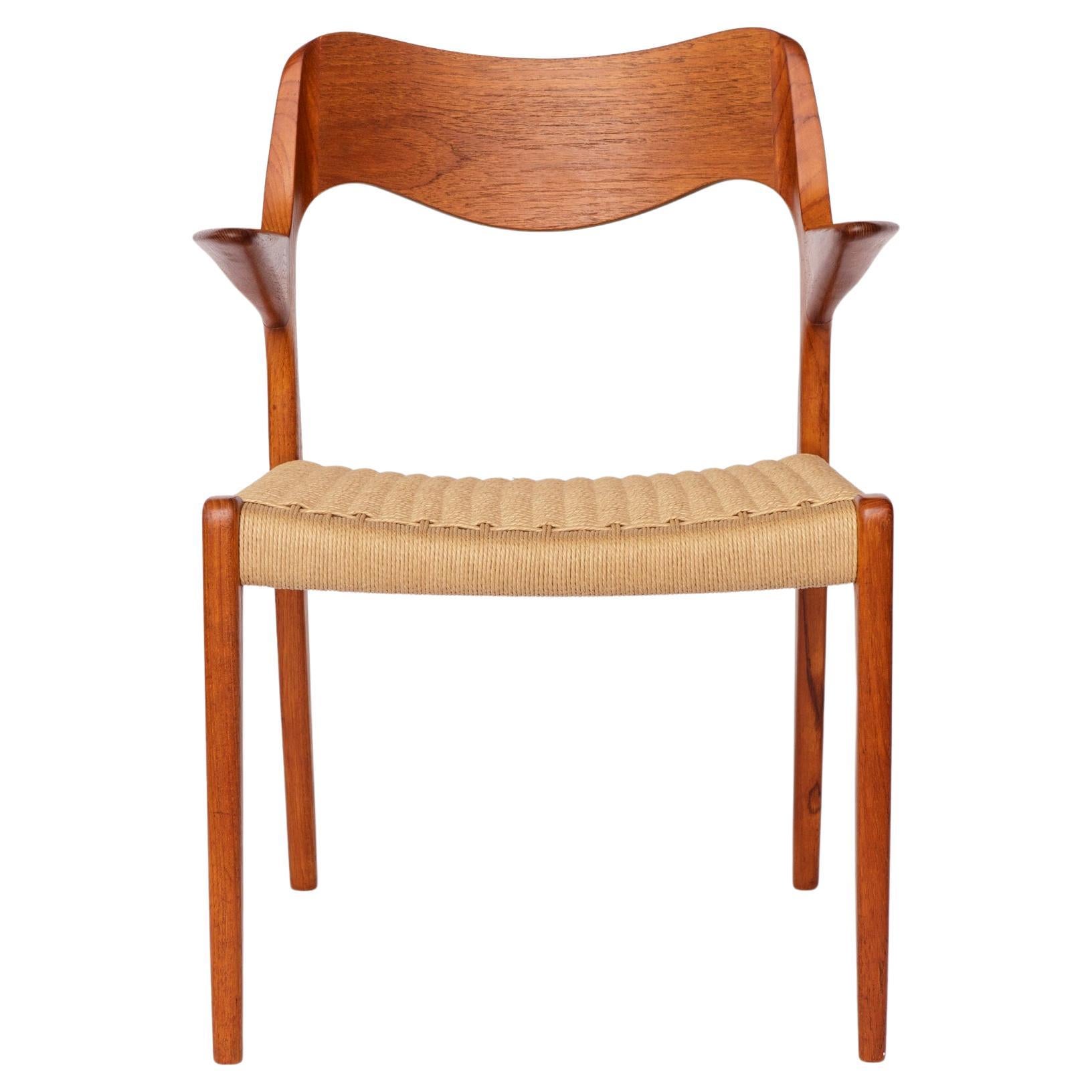 Fauteuil Niels Otto Møller Model 55 - Chaise de salle à manger danoise en teck avec New Paper Co en vente