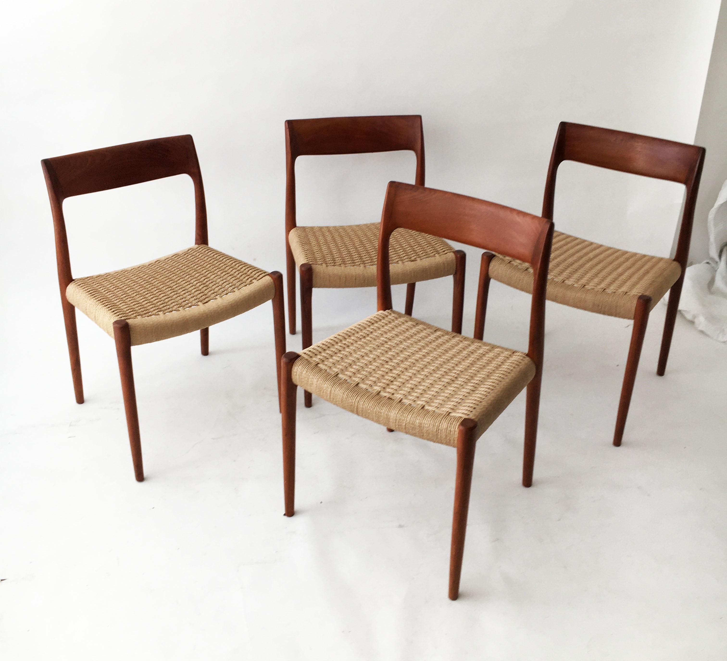 Mid-20th Century Niels Otto Møller Model 77 Set of Four Vintage Teak Dining Chairs, Denmark 1958