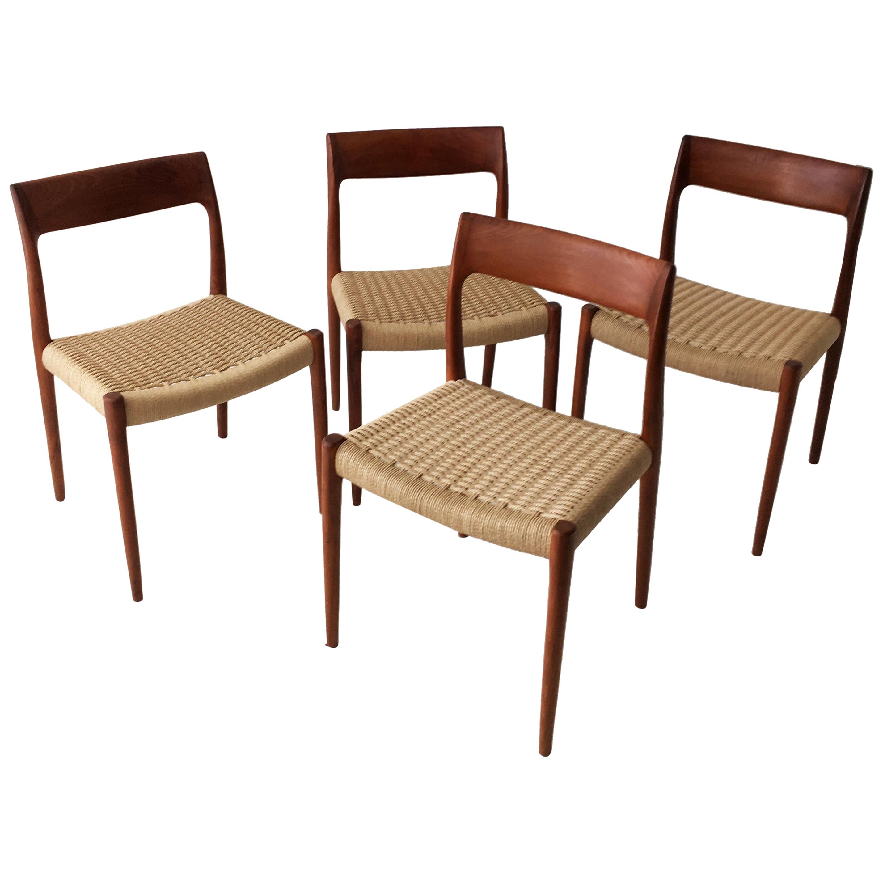 Niels Otto Møller Model 77 Set of Four Vintage Teak Dining Chairs, Denmark 1958