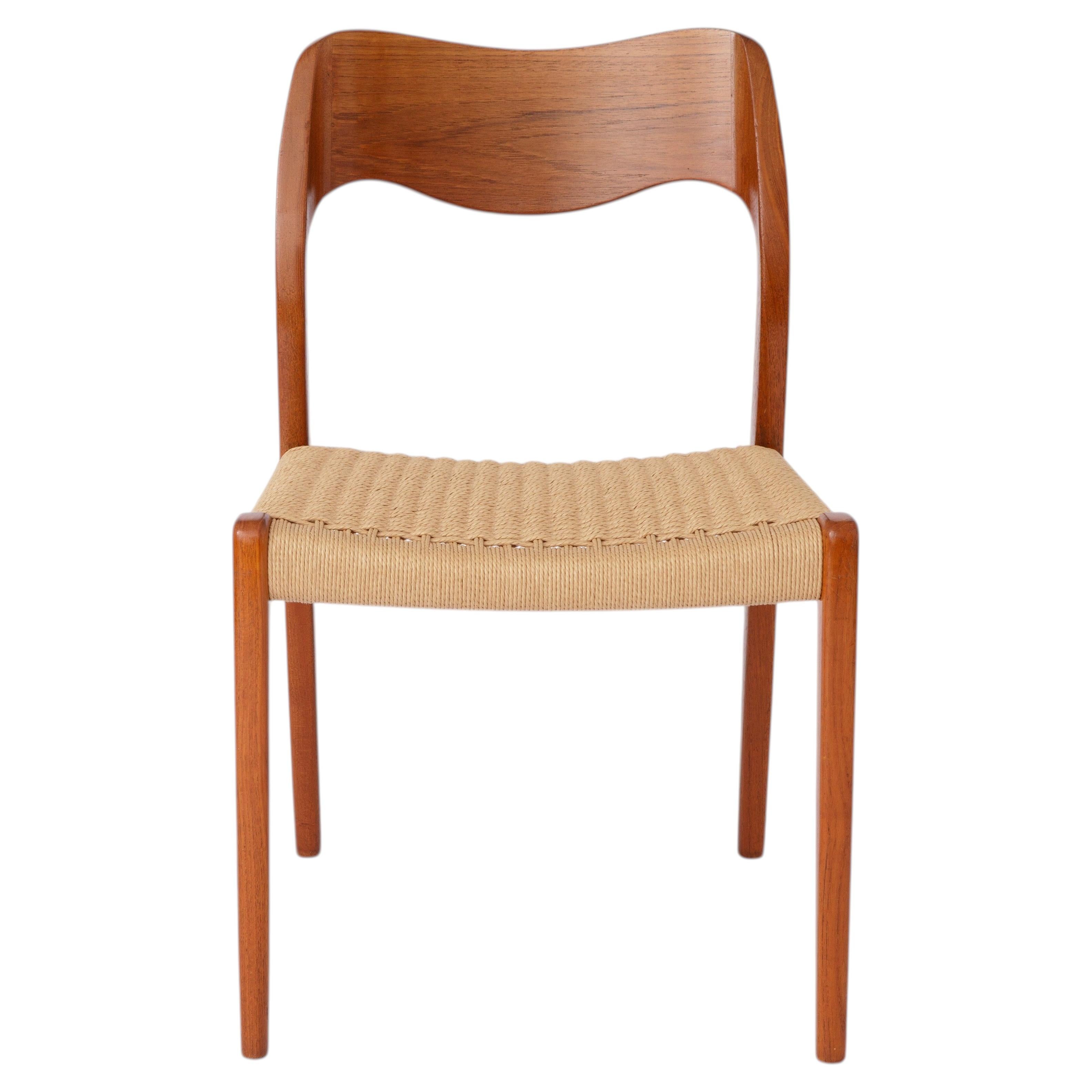 Niels Otto Møller Model 71 Chair (with repair) in Teak with New Danish Cord