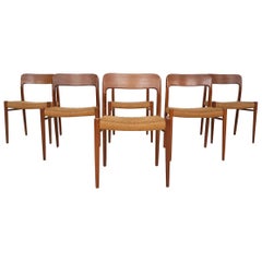 Niels Otto Møller "Model 75" Teak and Paper Cord Dining Chairs, 1950s, Denmark