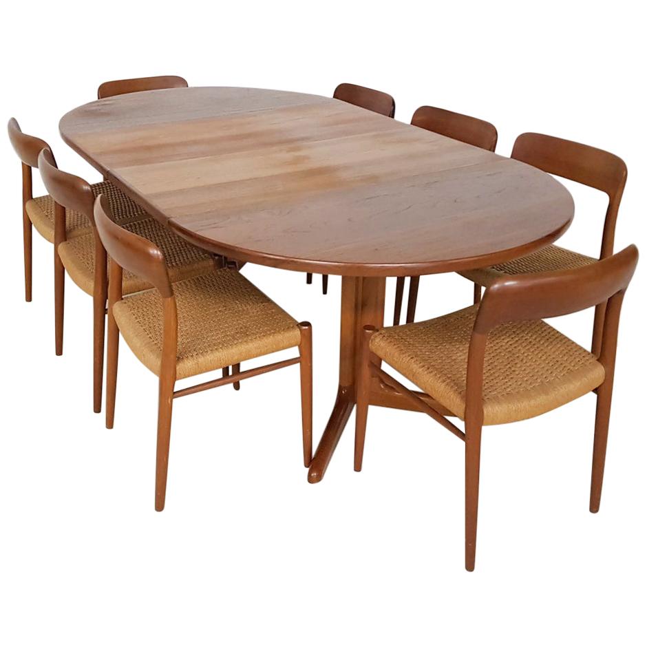 Niels Otto Møller "Model 75" Teak Chairs and Skovby Dining Table, Denmark, 1950s
