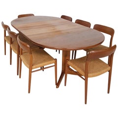 Vintage Niels Otto Møller "Model 75" Teak Chairs and Skovby Dining Table, Denmark, 1950s