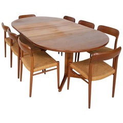 Retro Niels Otto Møller "Model 75" Teak Chairs and Skovby Dining Table, Denmark, 1950s