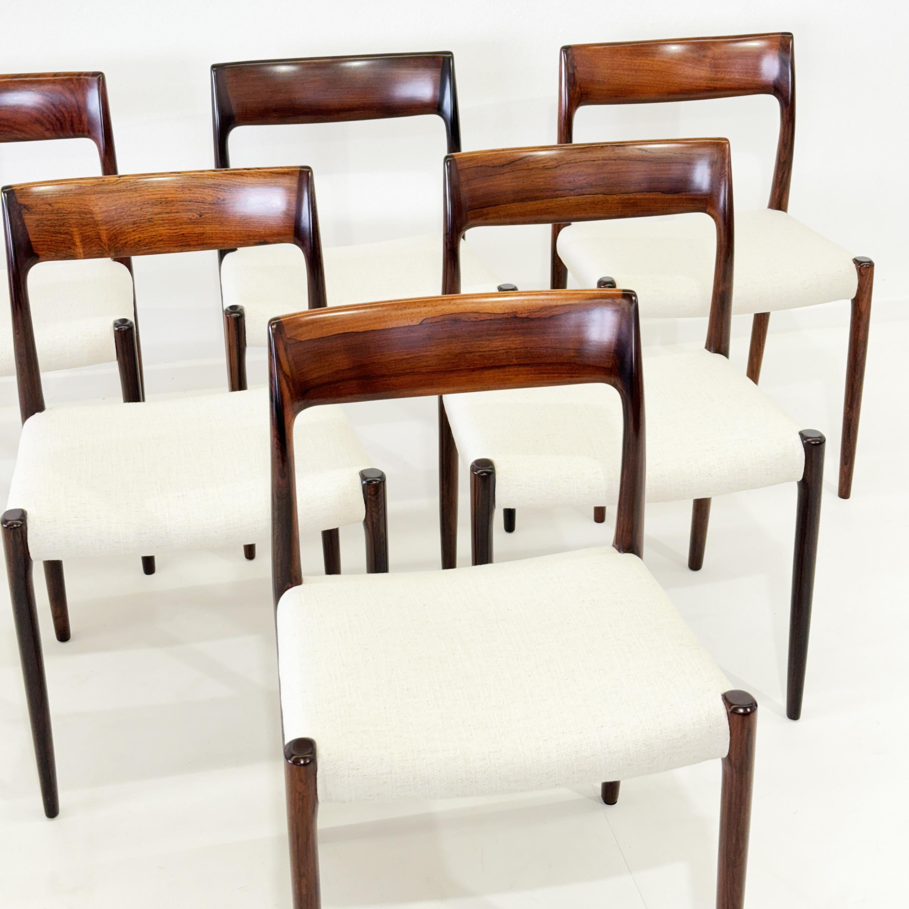 Rosewood Niels Otto Møller model 77 rosewood dinning chairs. Denmark 1960s For Sale
