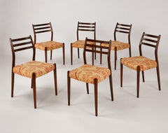 Niels Otto Møller Model 78 & Model 62 Dining Chairs in Hardwood and Dedar Milano