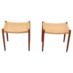 Niels Otto Møller model 80A teak paper cord stools Denmark 1960