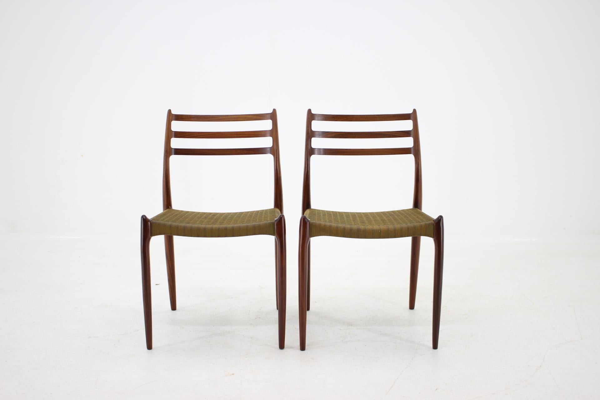 Danish Niels Otto Møller Model JL78 Rosewood Dining Chairs for J.L. Møllers, 1970s, Set