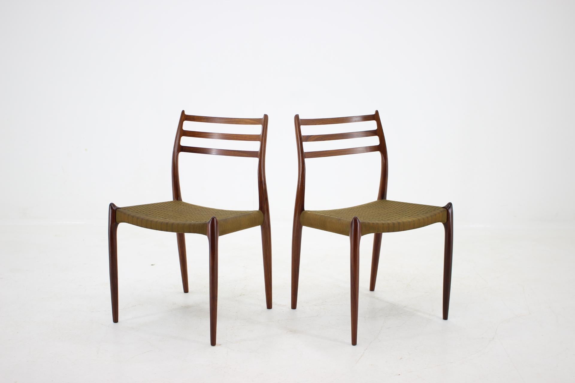 Niels Otto Møller Model JL78 Rosewood Dining Chairs for J.L. Møllers, 1970s, Set In Good Condition In Praha, CZ