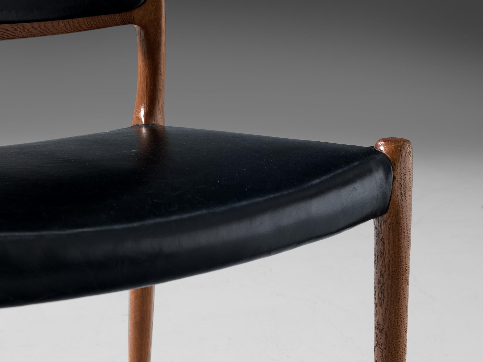 Danish Niels Otto Møller Pair of Dining Chairs in Teak and Black Leather