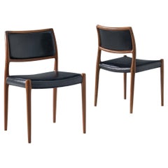 Niels Otto Møller Pair of Dining Chairs in Teak and Black Leather