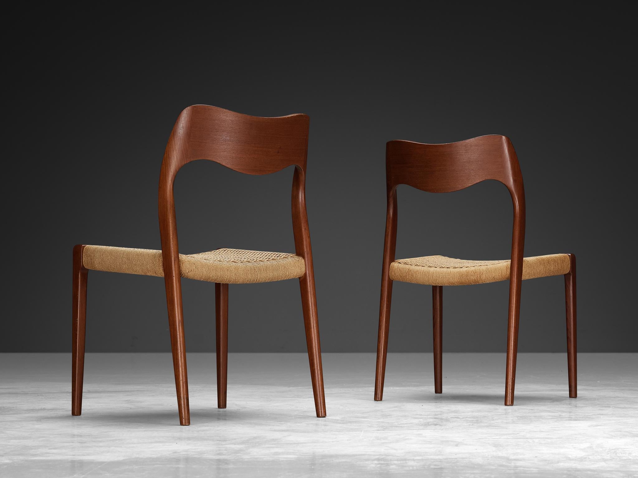 Mid-20th Century Niels Otto Møller Pair of Dining Chairs in Teak and Papercord  For Sale