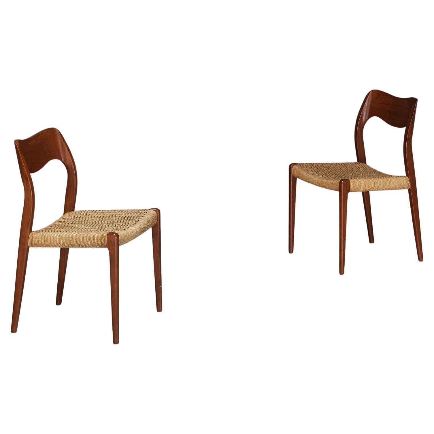 Niels Otto Møller Pair of Dining Chairs in Teak and Papercord 