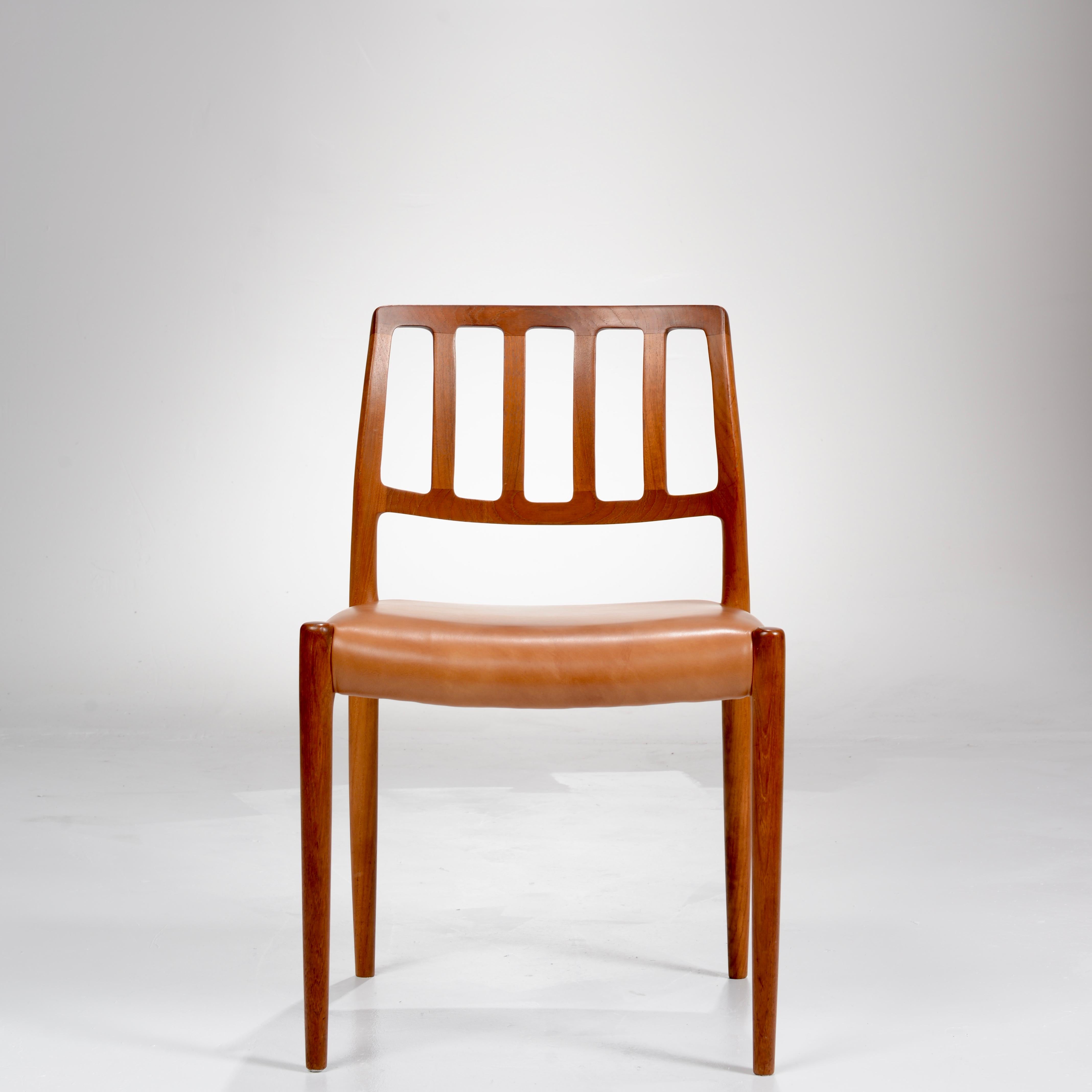 Teak Niels Otto Møller Rosewood and Leather Dining Chairs, Model 83, Set of Six