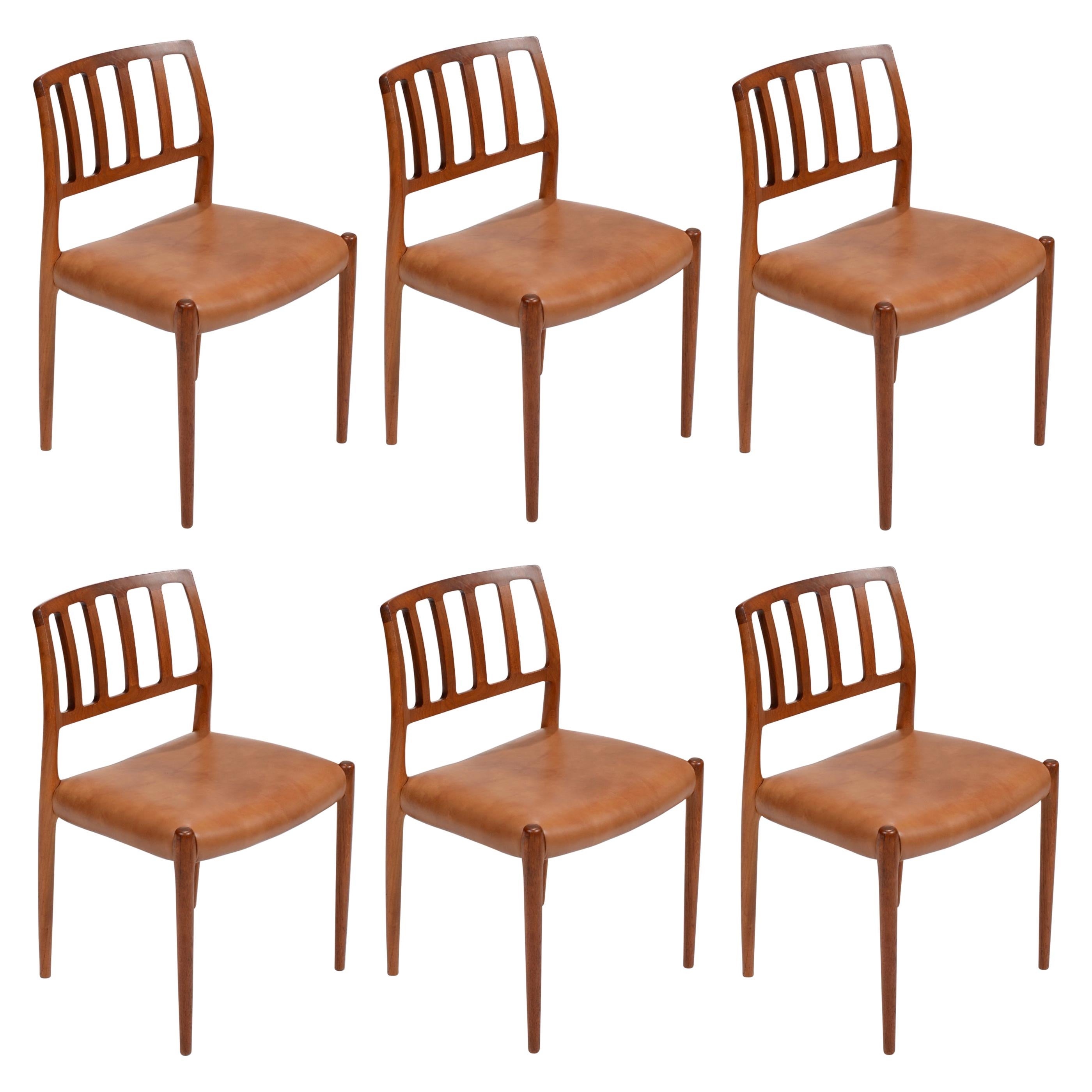 Niels Otto Møller Rosewood and Leather Dining Chairs, Model 83, Set of Six
