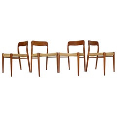 Vintage Niels Otto Møller Set of 4 Dinning Room Chairs Model 75, 1970s Denmark