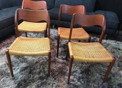 Niels Otto Møller Set of 4 Mid-Century Modern Model 71 Paper Cord Dining Chairs