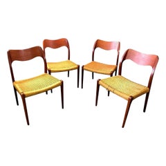 Niels Otto Møller Set of 4 Mid-Century Modern Model 71 Paper Cord Dining Chairs