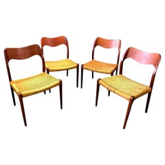 Niels Otto Møller Set of 4 Mid-Century Modern Model 71 Paper Cord Dining Chairs