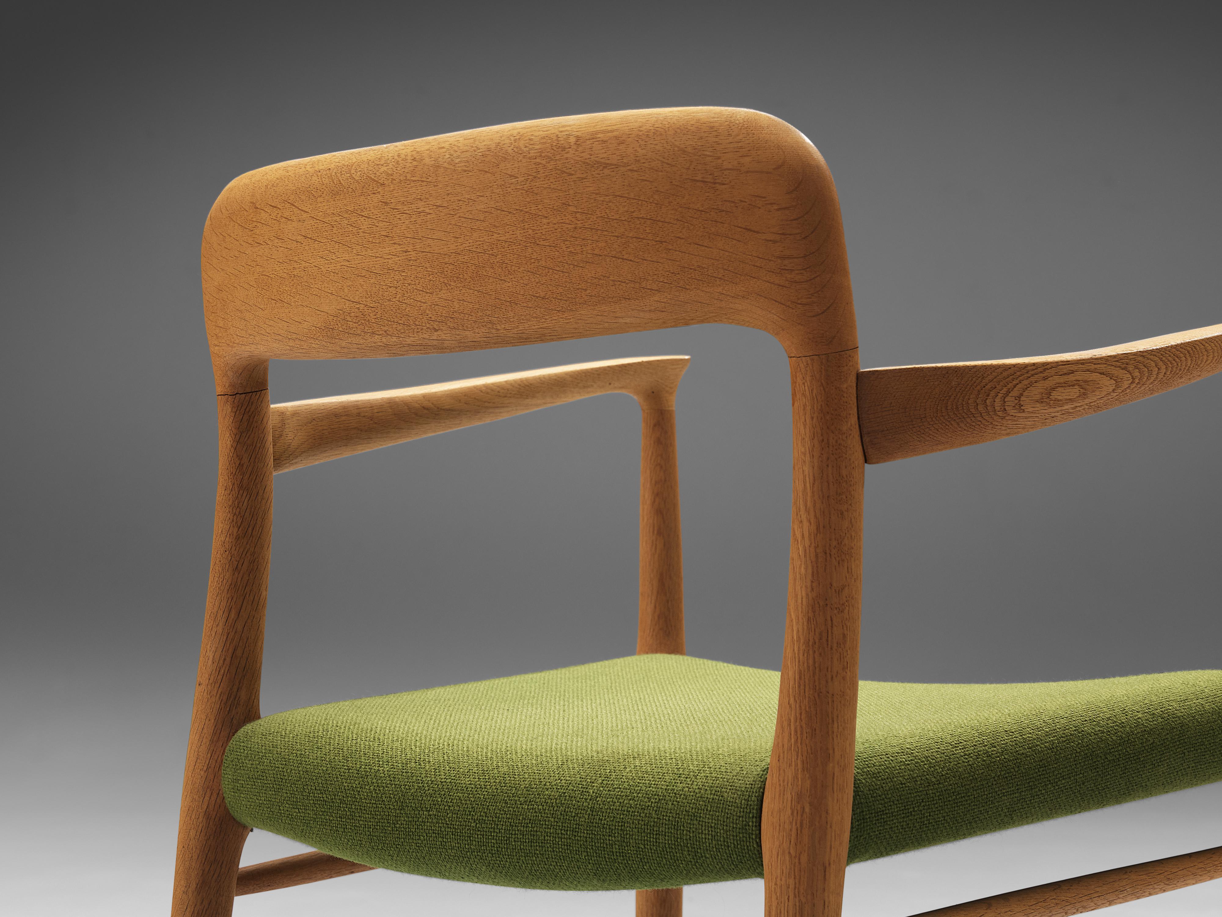 Scandinavian Modern Niels Otto Møller Set of Four Dining Chairs in Oak and Green Upholstery